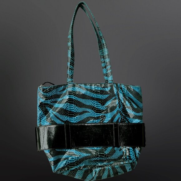 Y2K Shoulder Bag Zebra Print Big Buckle Teal Black Emo Scene Trashy 2000s Gyaru - Picture 5 of 11
